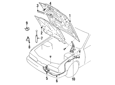 1993 Infiniti Q45 Hood & Components Hood Lock Male Assembly Diagram for 65601-60U00