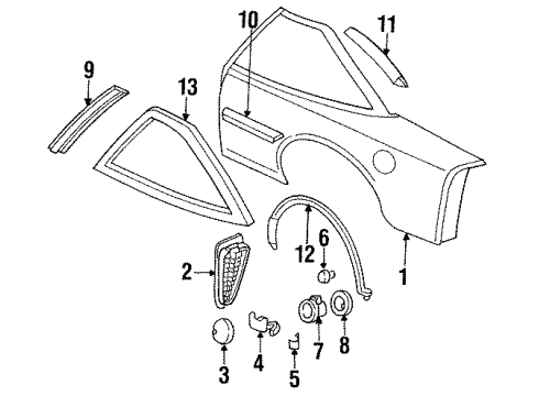 1993 Chevrolet Lumina Quarter Panel, Glass, Exterior Trim Spring-Fuel Tank Filler Door Diagram for 10127753