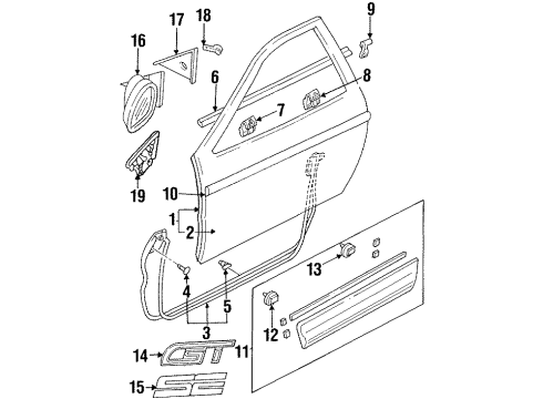 1996 Ford Probe Door & Components, Outside Mirrors, Exterior Trim Manual Regulator Diagram for F32Z-6123201-A