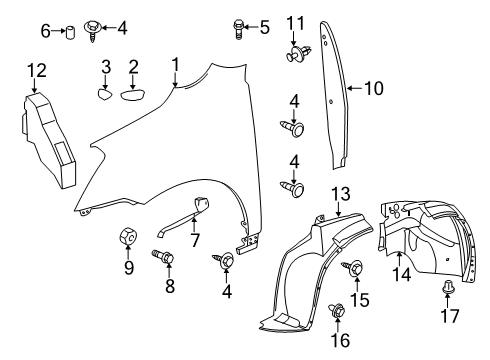 2011 Chevrolet Traverse Fender & Components Insulator Clip Diagram for 15802005