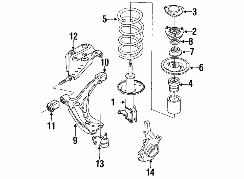 1988 Nissan Maxima Front Suspension Components, Lower Control Arm, Upper Control Arm, Stabilizer Bar Strut Assembly Diagram for 54303-13E26