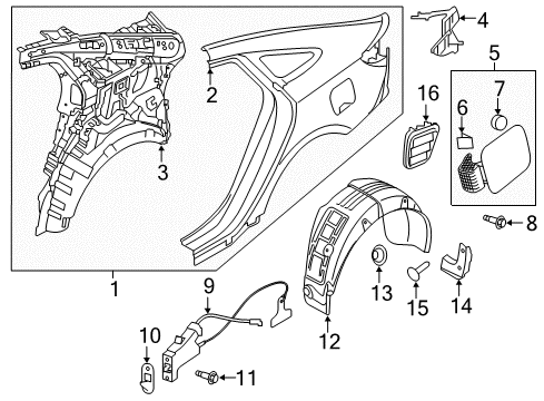 2017 Hyundai Sonata Fuel Door Rear Wheel Guard Assembly, Left Diagram for 86821-E6000