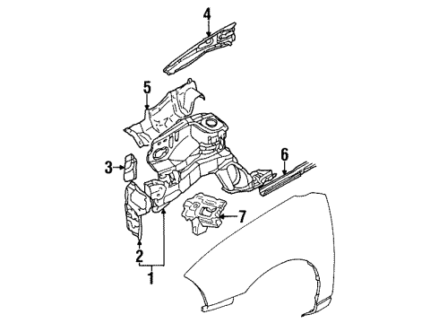 2000 Chevrolet Metro Structural Components & Rails Panel, Headlamp Mount Diagram for 30019749