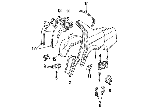 1993 BMW 750iL Quarter Panel & Components Rubber Cover Diagram for 51711928172