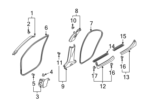 2003 Infiniti I35 Interior Trim - Pillars, Rocker & Floor Garnish Assy-Front Pillar, LH Diagram for 76912-2Y160