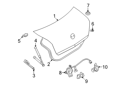 2007 Mercury Milan Trunk Lid Strut Cylinder Diagram for 7N7Z-54406A10-B