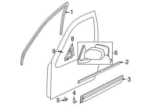 1997 Nissan Pathfinder Outside Mirrors, Exterior Trim Mirror Assembly-Door, RH Diagram for K6301-0W305