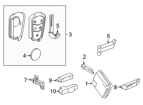 2019 Cadillac CT6 Keyless Entry Components Transmitter Diagram for 13510236
