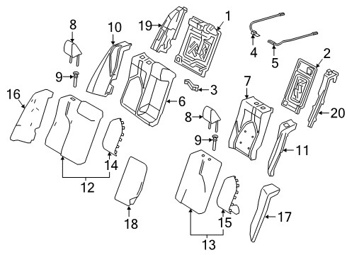 2019 Toyota Avalon Rear Seat Components Seat Back Cover Diagram for 71078-07010-B1