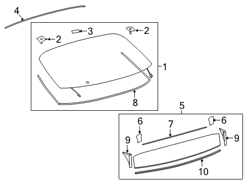 2021 Toyota Prius AWD-e Glass - Lift Gate Upper Glass Spacer Diagram for 62785-47010