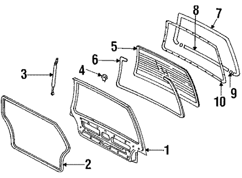 1986 Nissan Stanza Lift Gate & Hardware, Glass Cable Trunk Lid Diagram for 90651-11R01