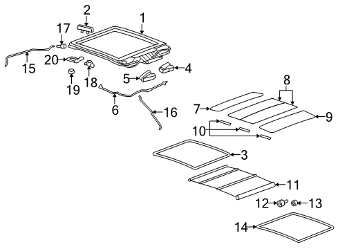 2007 Saturn Aura Sunroof Frame Asm, Sun Roof Diagram for 15243705