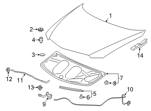 2015 Acura ILX Hood & Components Stay, Hood Opener Diagram for 74145-TX6-A00