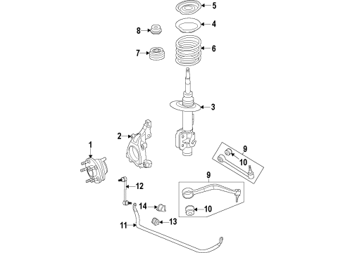 2013 Chevrolet Caprice Front Suspension Components, Lower Control Arm, Stabilizer Bar Clamp, Front Stabilizer Shaft Insulator Diagram for 92257368