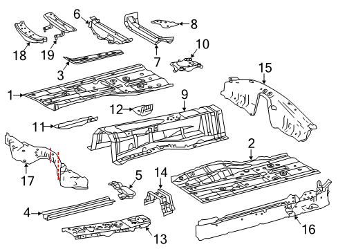 2017 Lexus RC300 Pillars, Rocker & Floor - Floor & Rails Reinforce Sub-Assembly Diagram for 57054-30080