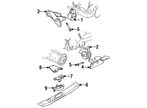 1993 Jeep Grand Cherokee Engine & Trans Mounting Bracket Trans Support Diagram for 52017696