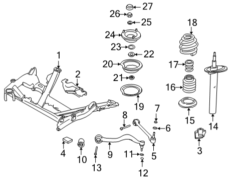 2001 BMW 530i Front Suspension Components, Lower Control Arm, Ride Control, Stabilizer Bar Right Front Suspension Struts Set Diagram for 31311096857