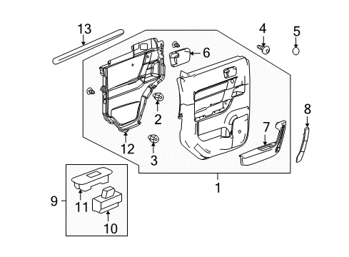 2009 Hummer H3T Interior Trim - Rear Door Cover, Rear Side Door Armrest Finish Diagram for 15285298