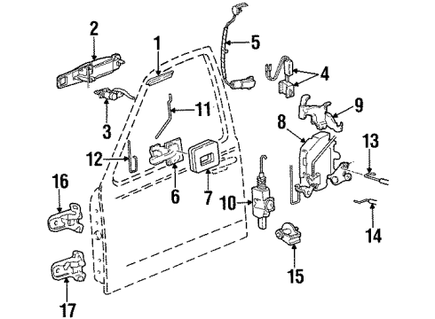 2001 Lincoln Town Car Front Door - Lock & Hardware Handle, Inside Diagram for XW1Z-5421819-AA