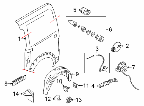 2012 Ford Transit Connect Fuel Door Cylinder & Keys Diagram for 2S6Z-18168-A