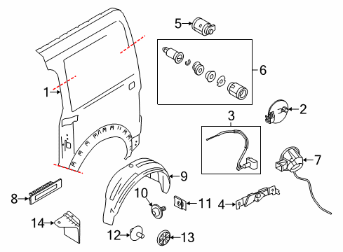 2012 Ford Transit Connect Fuel Door Filler Pocket Diagram for 2T1Z-6127936-B