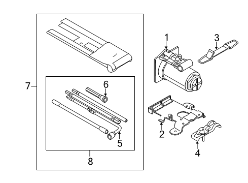 2012 Ford F-350 Super Duty Under Hood Components Jack Assembly Support Bracket Diagram for 7C3Z-17091-AE