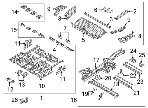 2020 Kia Sedona Rear Body - Floor & Rails Panel Complete-Rear Diagram for 65510A9501