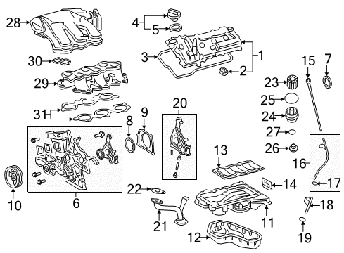 2019 Toyota Highlander Engine Parts, Mounts, Cylinder Head & Valves, Camshaft & Timing, Variable Valve Timing, Oil Pan, Oil Pump, Balance Shafts, Crankshaft & Bearings, Pistons, Rings & Bearings Plenum Diagram for 17190-0P110