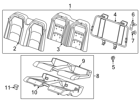 2019 Chevrolet Camaro Rear Seat Components Seat Back Frame Retainer Diagram for 84080001