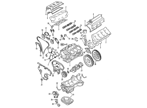 1996 Infiniti I30 Engine Parts, Mounts, Cylinder Head & Valves, Camshaft & Timing, Oil Pan, Oil Pump, Crankshaft & Bearings, Pistons, Rings & Bearings GUIDE/TENSIONER Diagram for 13091-31U26