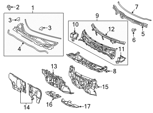 2022 Lexus RX450h Cowl INSULATOR Assembly, Dash Diagram for 55210-0E090