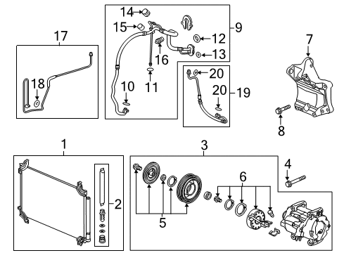 2018 Honda Ridgeline Air Conditioner Clutch Set Diagram for 38900-5J6-A02