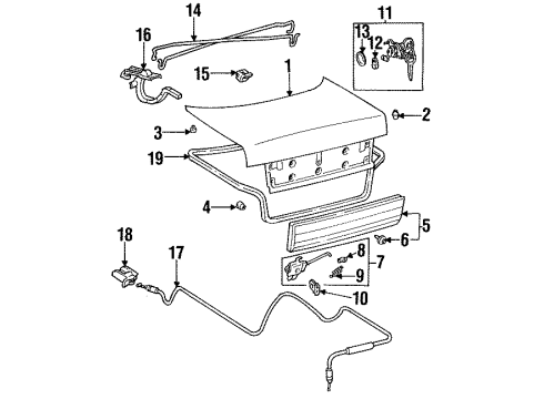 1993 Toyota Corolla Trunk Lid Release Cable Diagram for 64607-12561