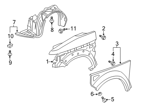 2008 Honda Element Fender & Components Fender, Right Front (Inner) Diagram for 74101-SCV-A90