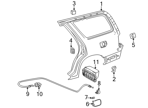 2000 Toyota 4Runner Fuel Door Quarter Panel Bracket Diagram for 61684-35010
