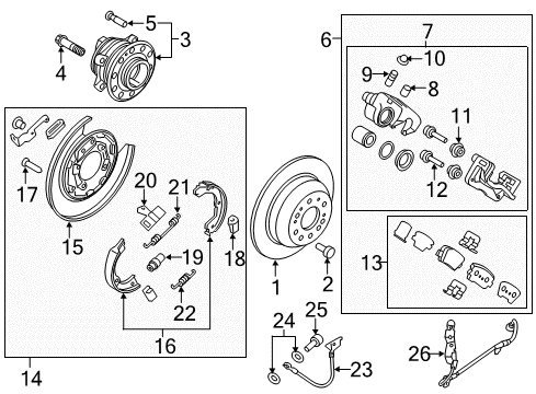 2017 Kia Sorento Anti-Lock Brakes Rear Brake Caliper Kit, Left Diagram for 58310C6A00