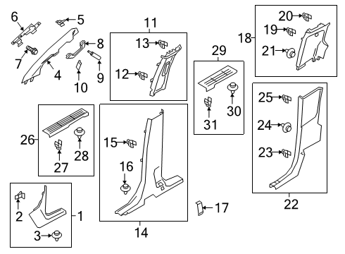 2022 Ford Ranger Interior Trim - Cab Lower Center Pillar Trim Diagram for KB3Z-2624356-AA