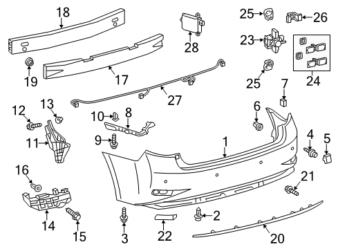 2014 Lexus ES300h Rear Bumper RETAINER, Rear Bumper Diagram for 52563-33040