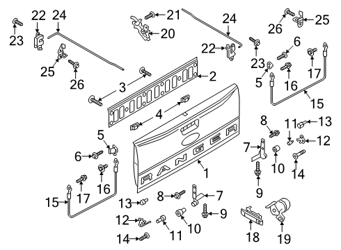 2020 Ford Ranger Tail Gate Cylinder & Keys Diagram for EB3Z-9921990-A