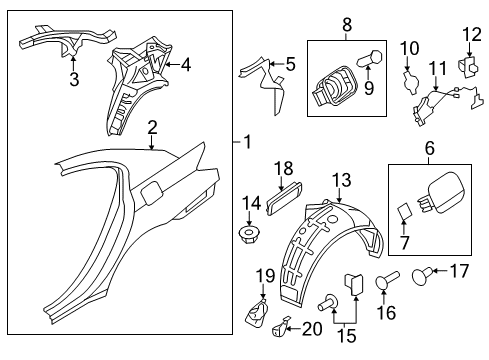 2010 Hyundai Genesis Quarter Panel & Components Mud Guard Assembly, Rear, Right Diagram for 86842-3M000