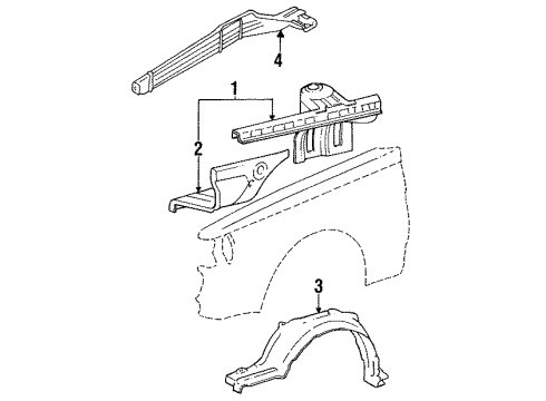 1987 Toyota Cressida Structural Components & Rails Wheelhouse Assembly Diagram for 53702-22390