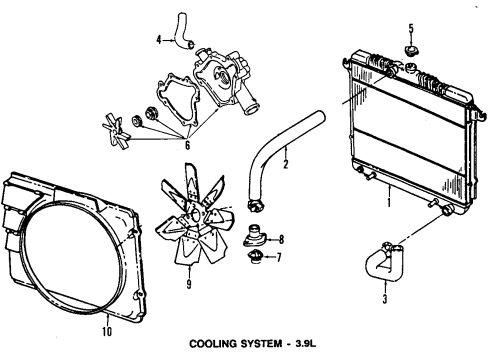 1993 Dodge Dakota Cooling System, Radiator, Water Pump, Cooling Fan Hose Diagram for 52028010