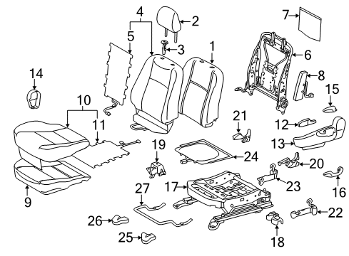 2015 Toyota Prius C Front Seat Components Cushion Cover Diagram for 71072-52N70-B3