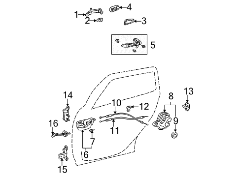 2006 Toyota Corolla Rear Door - Lock & Hardware Control Cable Diagram for 69780-02060