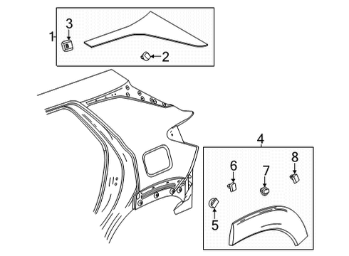 2022 Chevrolet Trailblazer Exterior Trim - Quarter Panel Wheel Opening Molding Diagram for 42761545