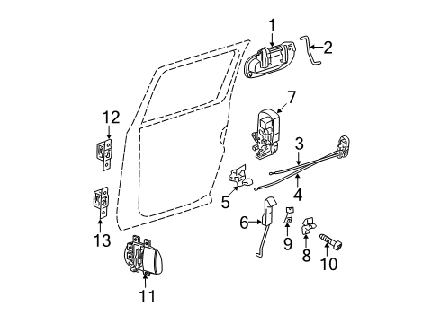 2005 Dodge Dakota Rear Door - Lock & Hardware Handle-Inside Release Diagram for 5JD451J1AD