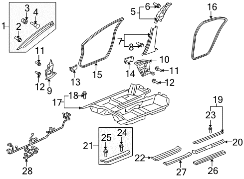 2009 Acura RL Interior Trim - Pillars, Rocker & Floor Garnish, Driver Side (Gray) Diagram for 84151-SJA-A05ZK