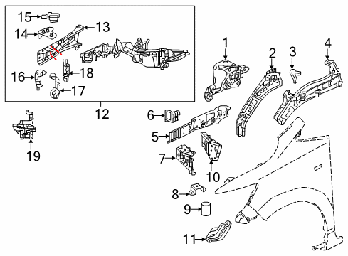 2016 Honda HR-V Structural Components & Rails Bracket, R. FR. Bumper Beam Extension Diagram for 60843-T5R-A00ZZ