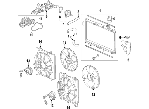 2019 Honda Odyssey Cooling System, Radiator, Water Pump, Cooling Fan Sub Shroud Diagram for 38615-5MR-A01