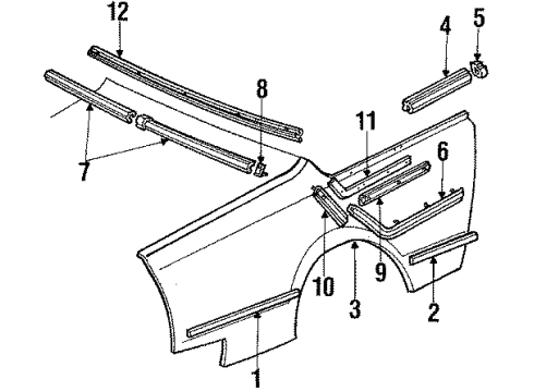 1986 Chevrolet Cavalier Quarter Panel & Components Molding Asm, End Gate Upper Outer Finish Diagram for 20501859